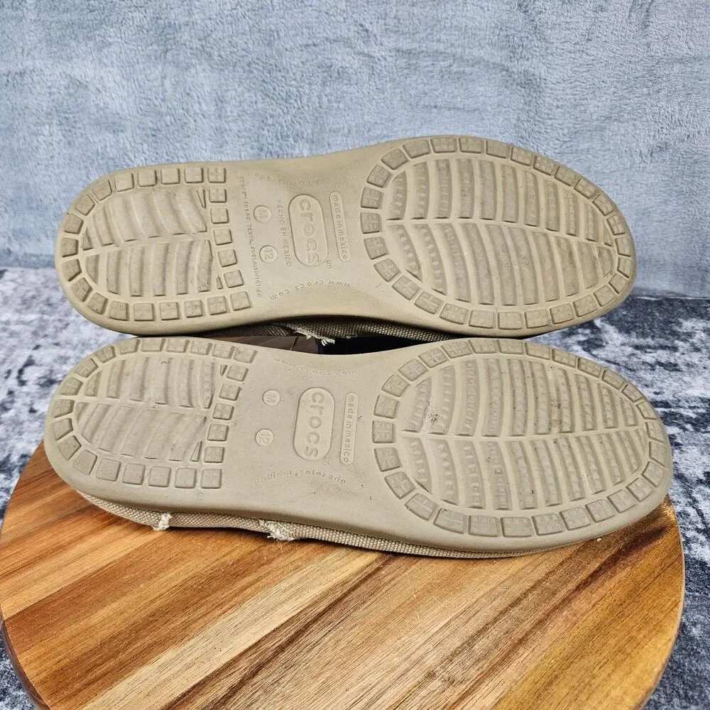 Crocs Santa Cruz Shoes Mens 12 Khaki Beige Canvas Slip On Loafers Comfort Preppy